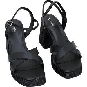 Calvin Klein Drancy platform block heel strappy sandals black US 8.5M